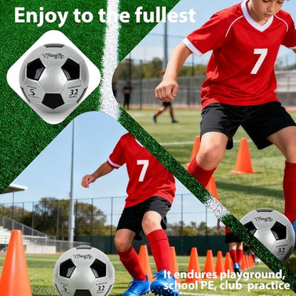 Soccer Ball Size 3 with Pump Needle, Size 3 Trainning Classic White Black Thicker PU Tight Weaved Suitable for Youth Boy League Game Trainning - color: Black+Silver