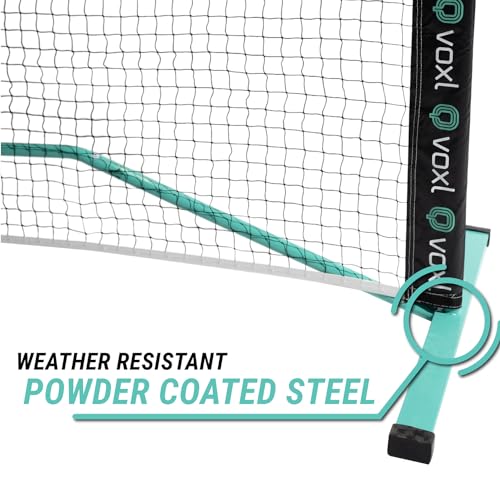 Premium Portable Pickleball Net - Tournament Series - Voxl Pickleball. All Weather Construction. Regulation Size. Indoor and Outdoor Use. Durable Frame, Net, Carrying Bag. Easy Set Up and Take Down.