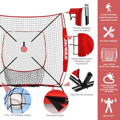 6'X6' Baseball Softball Practice Net,Pitching Net,Batting Net,with Bonus Strike Zone,Target and Bow Frame,for Hitting,Pitching,Catching - size: 6 x 6 FT, style: Strike Zone Version-Red