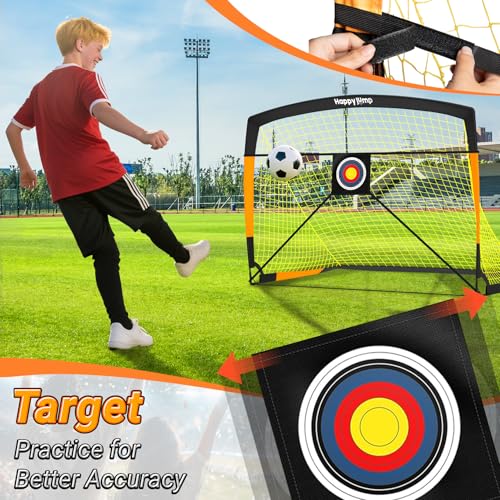 Happy Jump 7x5' & 5x3.6' Portable Soccer Goals for Kids Ages 6-14, Weatherproof Net and Steel Frame for Backyard Fun and Outdoor Training, Quick Setup and Sturdy for All Weather Conditions - style: 5x3.6 FT, 2 Set Upgrade
