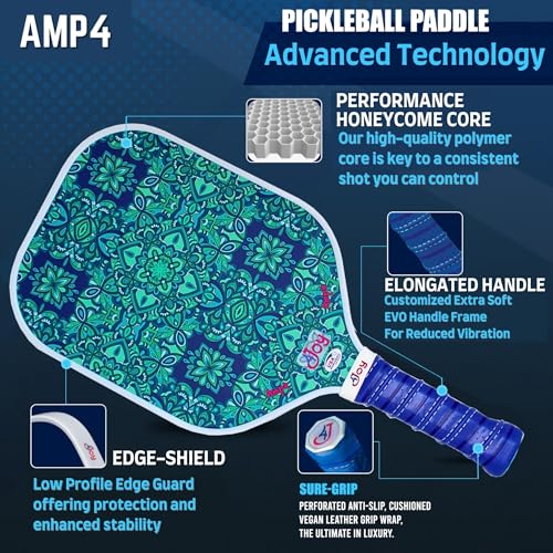 4Joy AMP4 Pickleball Paddle – T700 Carbon Fiber, Lightweight 7.5 oz, Wide Face for Control, 14mm Core, Beginner to Low-Intermediate - USAP Approved - style: Green Forest