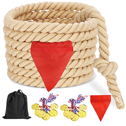 Outdoor Yard Games 40ft Tug of War Rope for Kids, Teens and Adults, Field Day Family Reunion Birthday Party Outside Backyard Lawn Games for Team Building Activities, Khaki - color: Khaki, size: 40 Ft