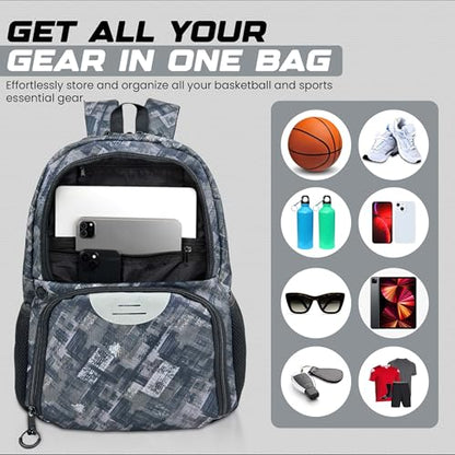 Soccer & Basketball Sports Bag with Ball Pump - Basketball Backpack with Separate Ball & Shoes Holder Compartment, Soccer Basketball Football & Volleyball Bag with Large Capacity - color: Grey, style: With Ball Pump