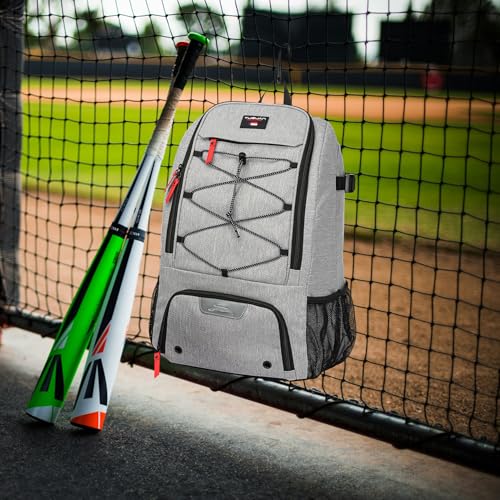 Baseball Backpack, Baseball Bag for Youth, Softball Bat Bag with Shoes Compartment, Laptop Compartment & Holds 2 Bats, Small Baseball Bat Equipment Bags for Fence Hook, Glove Holder & Helmet - color: Gray