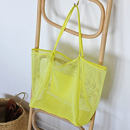 HOXIS Mesh Beach Tote Womens Shoulder Handbag - color: Yellow