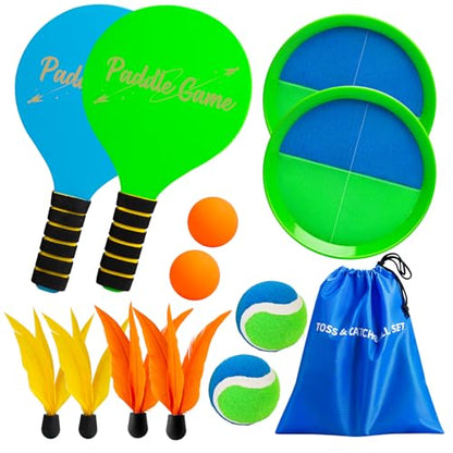 TEILLNET 2-in-1 Beach Paddle Ball and Toss Catch Ball Game Set, Summer Outdoor Toys for Kids Adults, Family Yard Lawn Beach Pool Park Games, Outside Sports Gifts for Boys Girls 3 4 5 6 7 8 9 10 11 12