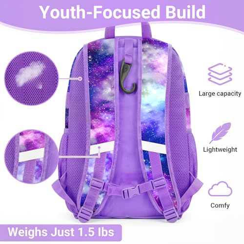 Youth Baseball Bag - Softball Bag for Girls & Boys with Shoes Compartment, Bat Backpack for Baseball, T-Ball & Softball Equipment - color: Starry Sky-Purple