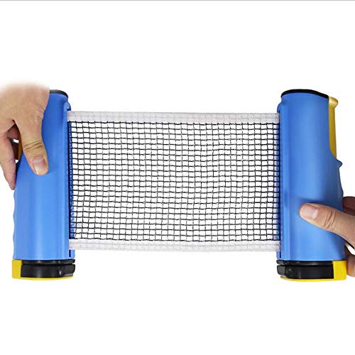 Portable Retractable Table Tennis Nets Adjustable Ping Pong Net Post Set Replacement Fit for Any Table Anywhere, Indoor & Outdoor Accessories (Grey+Blue)