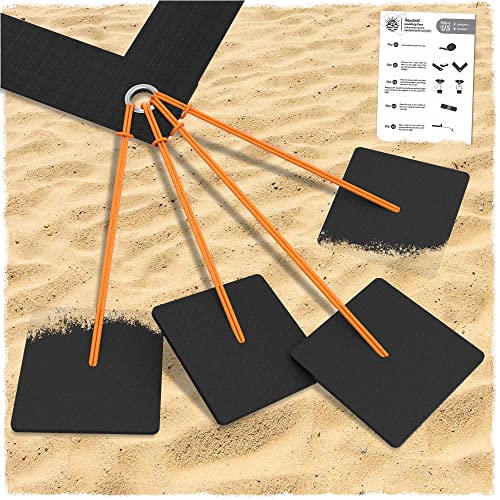 Beach Volleyball Sand Anchors - XLarge 6x6 inch Heavy Duty Plastic Boards + Elastic Thick Cord. Fits All Beach Volleyball Boundary Lines. 4 Pack (Lines not Included)