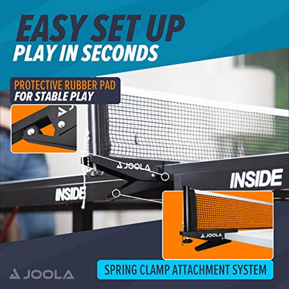 JOOLA Premium Inside Table Tennis Net and Post Set - Portable and Easy Setup 72" Regulation Size Ping Pong Spring Clamp Net, Black