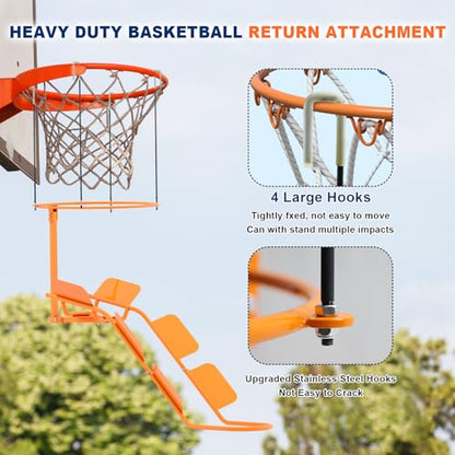 Steel Basketball Rebound System - 180° Rotatable Ball Rebound Attachment, Suitable for Indoor/Outdoor Hoops | Time-Saving Shooting Training Accessory