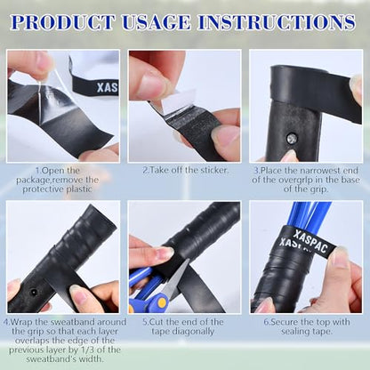 6 Pack Premium Overgrip Tape for Tennis, Pickleball & Badminton - Absorbent Dry Feel, Anti-Slip PU Material, Pre-Cut for Easy Installation, Enhanced Control & Durability (Black/White)