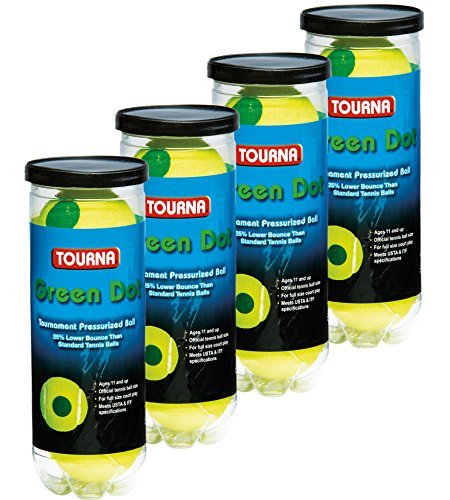 Tourna Green Dot Tennis Balls in a Pressurized Can, 4 Pack(12 balls), USTA Approved