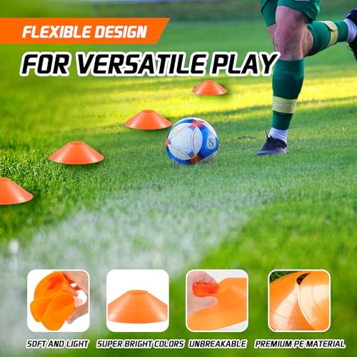 20Pcs Orange Soccer Disc Cones with Carry Strap Multi-Sport Training Cones Agility Soccer Football Markers for Sports Drills Practice Outdoor