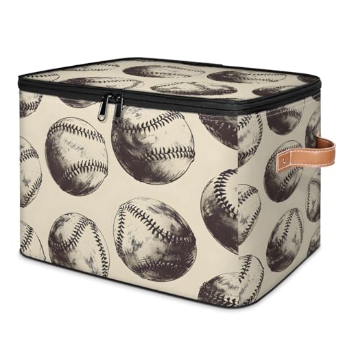 Black Softball Storage Bins Storage Basket with Zipper Lid & Leather Handle Foldable Storage Box Storage Cube Bin Clothes Organizer for Clothes Books Storage Bins Decorative 10.4x14 In - color: Black Softball
