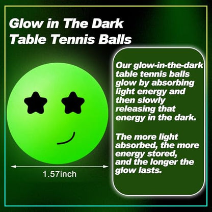 Soulchen 40mm Glow in The Dark Table Tennis Balls Bulk, Carnival Game Night, Neon Birthday Party Favors, Classroom Rewards, Goodie Bag Filler, Pet Playmate - color: Glow in the Dark Green, size: Twinkle Smile