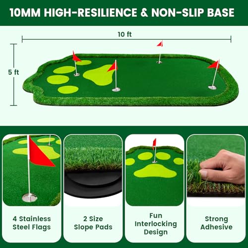 Golf Putting Green Indoor Outdoor Putting matt Professional Training Mat Practice Putting Mat with 3 Flags 1 Movable Cup 2 Slope Pad 5x10ft - style: Indoor Putting Green