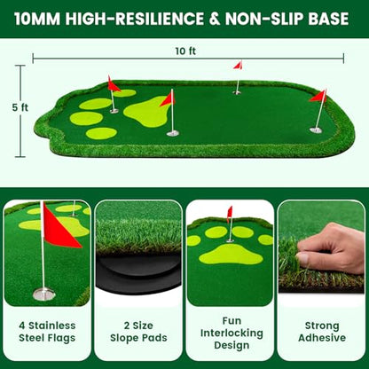 Golf Putting Green Indoor Outdoor Putting matt Professional Training Mat Practice Putting Mat with 3 Flags 1 Movable Cup 2 Slope Pad 5x10ft - style: Indoor Putting Green