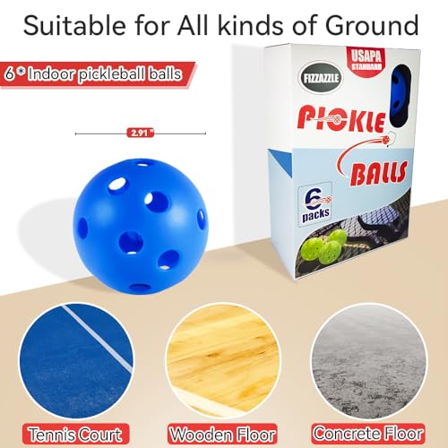 Indoor Pickleball Balls - 4/6 Pack 26 Holes - USAPA Standard - High Resilience & Durability Blue Balls