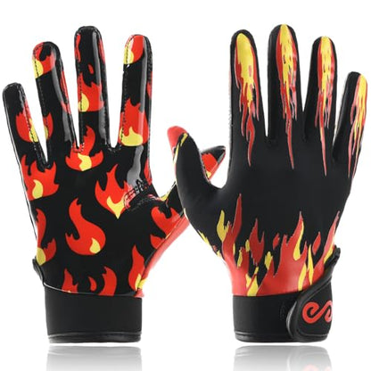 Youth Football Gloves Kids with Ultra Sticky Palm Flag Receiver Gloves - color: Fire Red, size: Youth XS-S