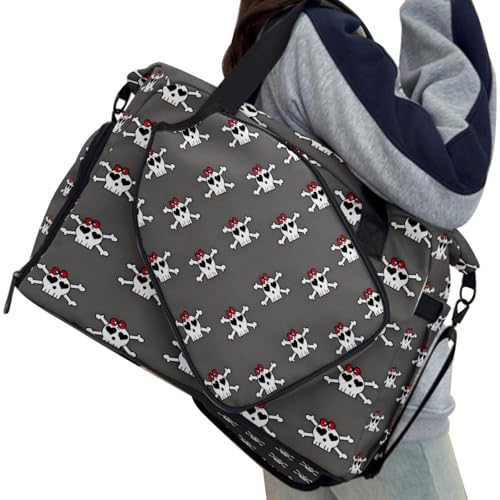 Brown Leopard Print Sports Duffle Bag - Large Gym Bag with Ventilated Shoe Compartment & Front Racket Sleeve, Waterproof Lightweight for Women Men Tennis Pickleball Travel - color: Skull Gray