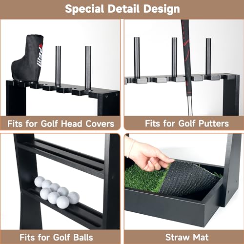 Golf Putter Stand, Golf Club Holder for 36 Balls Tray Storage & 6 Clubs & 3 Head Covers, Display Rack Organizer for Home Indoor Outdoor Office