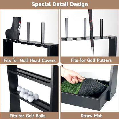 Golf Putter Stand, Golf Club Holder for 36 Balls Tray Storage & 6 Clubs & 3 Head Covers, Display Rack Organizer for Home Indoor Outdoor Office