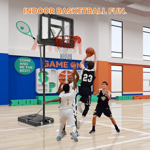 Basketball Hoop Outdoor, Height Adjustable, Portable Basketball Hoop & Goal with Fillable Base & 2 Wheels, Backboard for Backyard/Driveway/Indoor