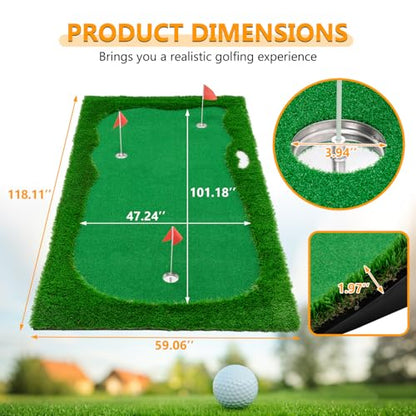 10x5 FT Golf Putting Green, Large Putting matt Professional Training Mat with Realistic Artificial Grass Turf, 3 Holes, 3 Flags and Cups for Indoor Outdoor Putting Practice - size: 10x5 FT