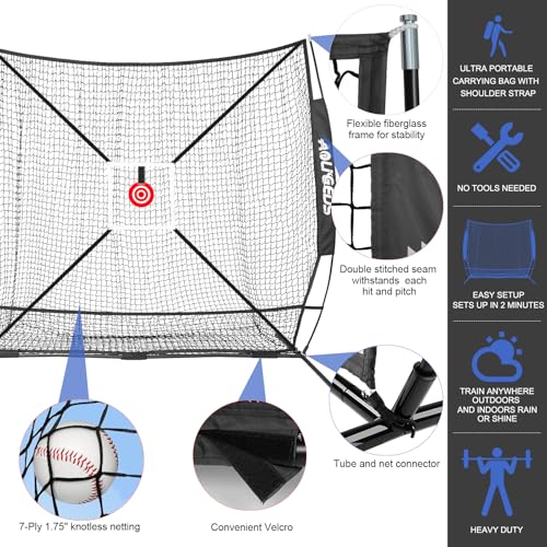 6'X6' Baseball Softball Practice Net,Pitching Net,Batting Net,with Bonus Strike Zone,Target and Bow Frame,for Hitting,Pitching,Catching - size: 6 x 6 FT, style: Full Mouth Version-Black