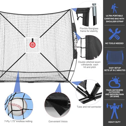 6'X6' Baseball Softball Practice Net,Pitching Net,Batting Net,with Bonus Strike Zone,Target and Bow Frame,for Hitting,Pitching,Catching - size: 6 x 6 FT, style: Full Mouth Version-Black