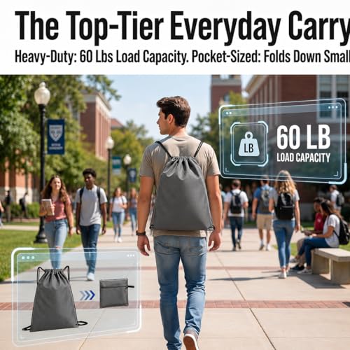 Extra Large Drawstring Backpack, Heavy-Duty Oxford String Bag for Basketball, Soccer & Laptop (2, Gray) - color: Gray