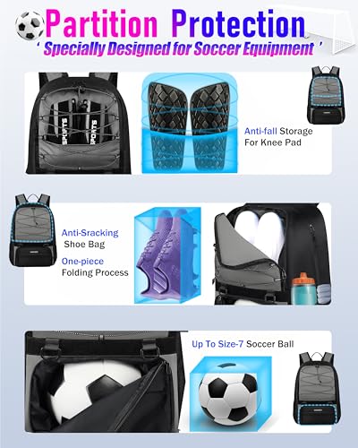 LOINTET Youth Soccer Bag, Soccer Backpack with Ball Compartment, Sports Equipment Training Bags Fits Basketball Football Volleyball and Accessories, Black - color: Grey