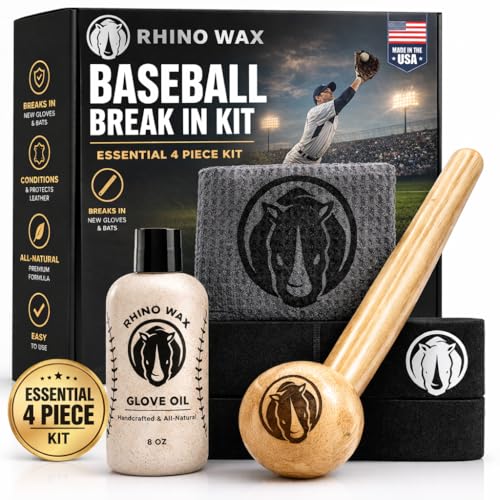 Rhino Wax - Baseball Glove Break-in Kits - May Include Premium Oil for Ball Gloves, Mallet for Breaking in, Shaping Wrap, and Microfiber Cloth - Everything to Get Your Glove Game Ready - size: Essentials Break In Kit