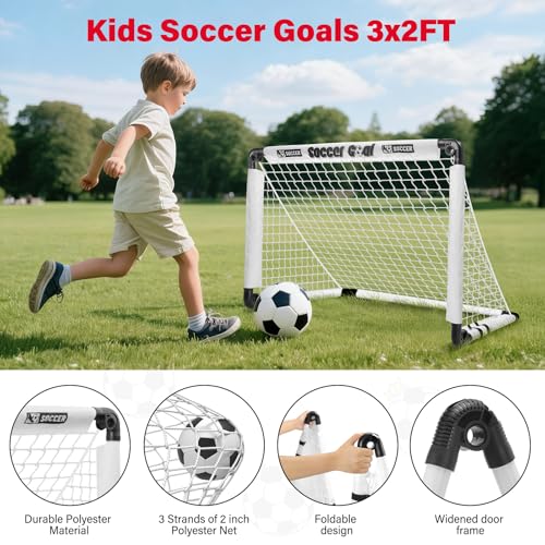 KETIEE Kids Soccer Goals for Backyard: 35" x 23" Mini Foldable Football Goals Set, Portable Kids Soccer Goal with Carry Bag & Soccer Ball for Garden Outdoor Indoor, Soccer Toy for Boys Girls Ages 3+