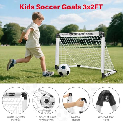 KETIEE Kids Soccer Goals for Backyard: 35" x 23" Mini Foldable Football Goals Set, Portable Kids Soccer Goal with Carry Bag & Soccer Ball for Garden Outdoor Indoor, Soccer Toy for Boys Girls Ages 3+
