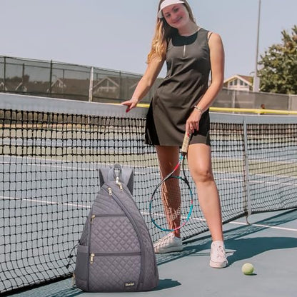 Women's Pickleball Backpack - Quilted Crossbody Sling Bag for Tennis & Pickleball Paddle - color: Gray Purple, size: Medium