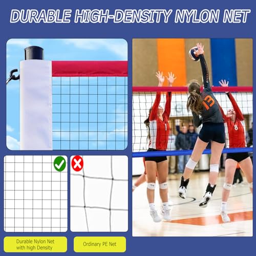 2025 Upgraded Portable Outdoor Volleyball Net Set with Adjustable Height Aluminum Poles, Volleyball Net for Backyard, Anti-Sag Design, Portable Volleyball Net for Backyard,Grass and Beach