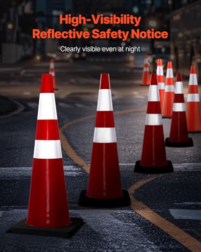 VEVOR Safety Cones, 6 Pack 36" Traffic Cones, PVC Orange Construction Cones with Reflective Collars and Black Weighted Base, for Traffic Control, Driveway Road Parking and School Improvement