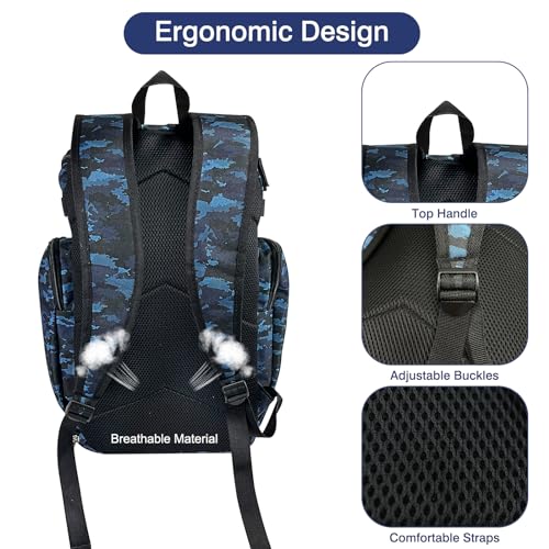 WOLT Basketball Bag Backpack with Separate Ball Compartment and Shoes Pocket, Gym Bags for Men, Large Sports Bag for Basketball, Soccer, Volleyball, Baseball - color: Camoblue