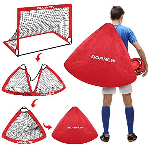 Kids Soccer Goal for Backyard Set - 2 Set of 6X4 / 4X3 ft Toddler Soccer Nets Training Equipment, Soccer Ball, Pop Up Portable Soccer Set for Kids and Youth Games and Training Goals Ages 3-16 Gift - color: 2.Red