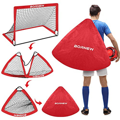Kids Soccer Goal for Backyard Set - 2 Set of 6X4 / 4X3 ft Toddler Soccer Nets Training Equipment, Soccer Ball, Pop Up Portable Soccer Set for Kids and Youth Games and Training Goals Ages 3-16 Gift - color: 2.Red