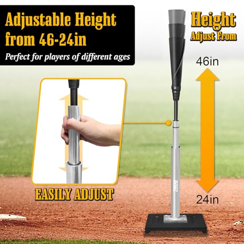 Batting Tee for Baseball,Height Adjustable Baseball Tee for Hitting,Portable Baseball Tee with Rubber Top,Heave Duty Baseball Tees for Hitting,Baseball Softball Batting Tee for Adults