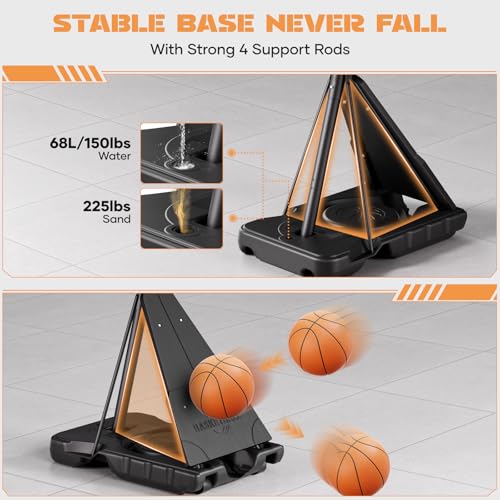 Asbest Basketball Hoop Outdoor Portable 44 Inch Backboard, 5.3-10FT Adjustable Goal System with Wheels for Kids, Teens & Adults, Backyard & Driveway