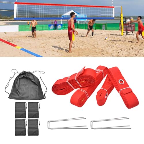 Colaxi Beach Volleyball Lines Borderline Field with 4 Ground Stakes and 4 Sandbag Workout Marking Lines Set Court Marker for Beach
