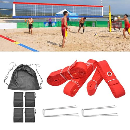 Colaxi Beach Volleyball Lines Borderline Field with 4 Ground Stakes and 4 Sandbag Workout Marking Lines Set Court Marker for Beach