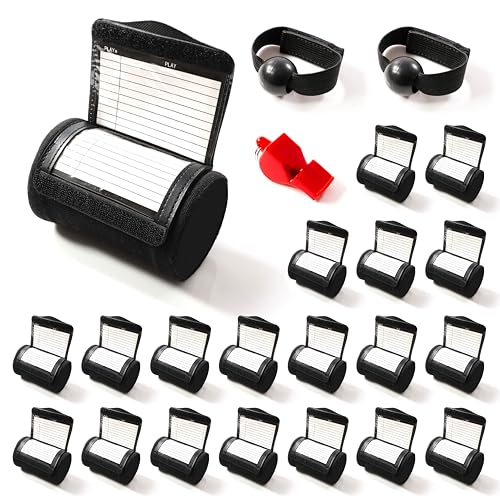 Quarterback Wristband Playbook for Youth and Adult 20 Pack - Football, Baseball, Softball Play Wristbands for Training - Complete with Coach Whistle and Pair of Trainer Receivers