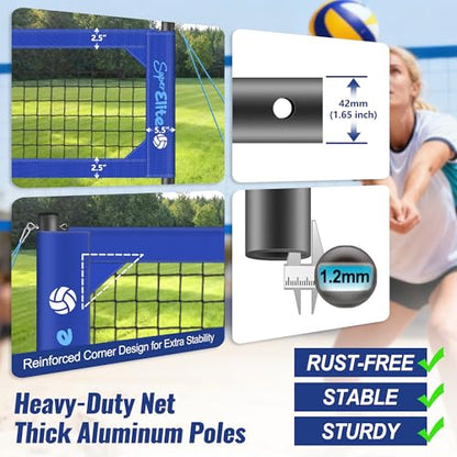 Professional Volleyball Net Set Heavy Duty for Outdoor Backyard Portable with Aluminum Scoring Poles, Nets System, Adjustable Regulation Height