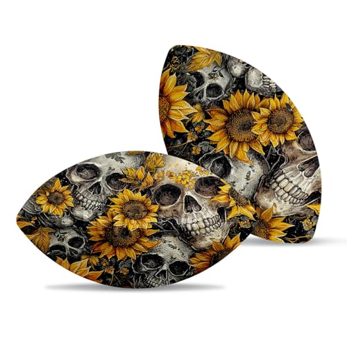 American Football, Official Size 11.9 x 7.3 Inch, Premium Composite Leather High-Grip Ball with Pro-Style Lacing, Unique Prints for Training, Games & Gifts - color: Sunflower Skulls