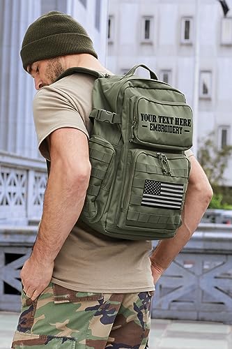 Tactical Gear bag Heavy Duty Duffel Gym bag/Tactical Backpack Custom Embroidered with your own text (Olive Drab Green Backpack) - color: Olive Drab Green Backpack